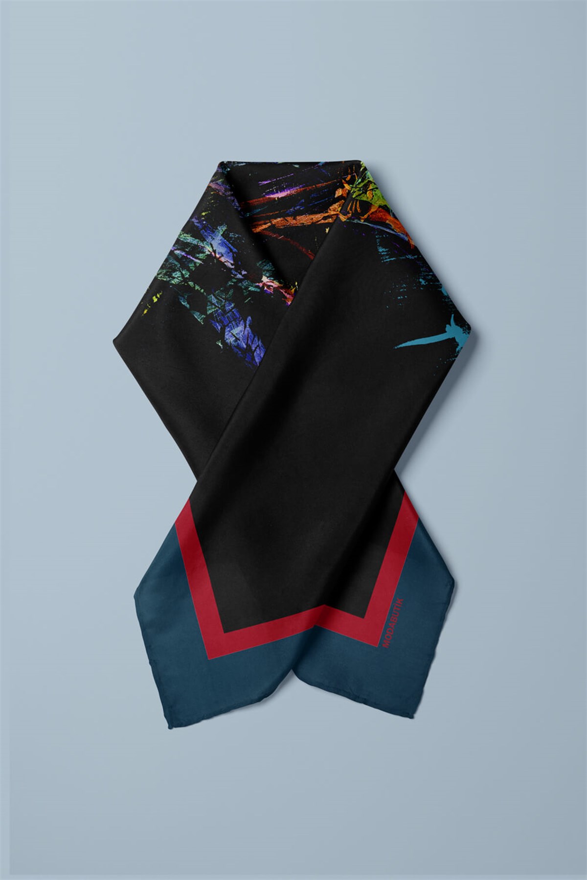 Violla V55 Kadın Siyah Turkuaz Amor Desenli 50x50 Bandana DG01032-22