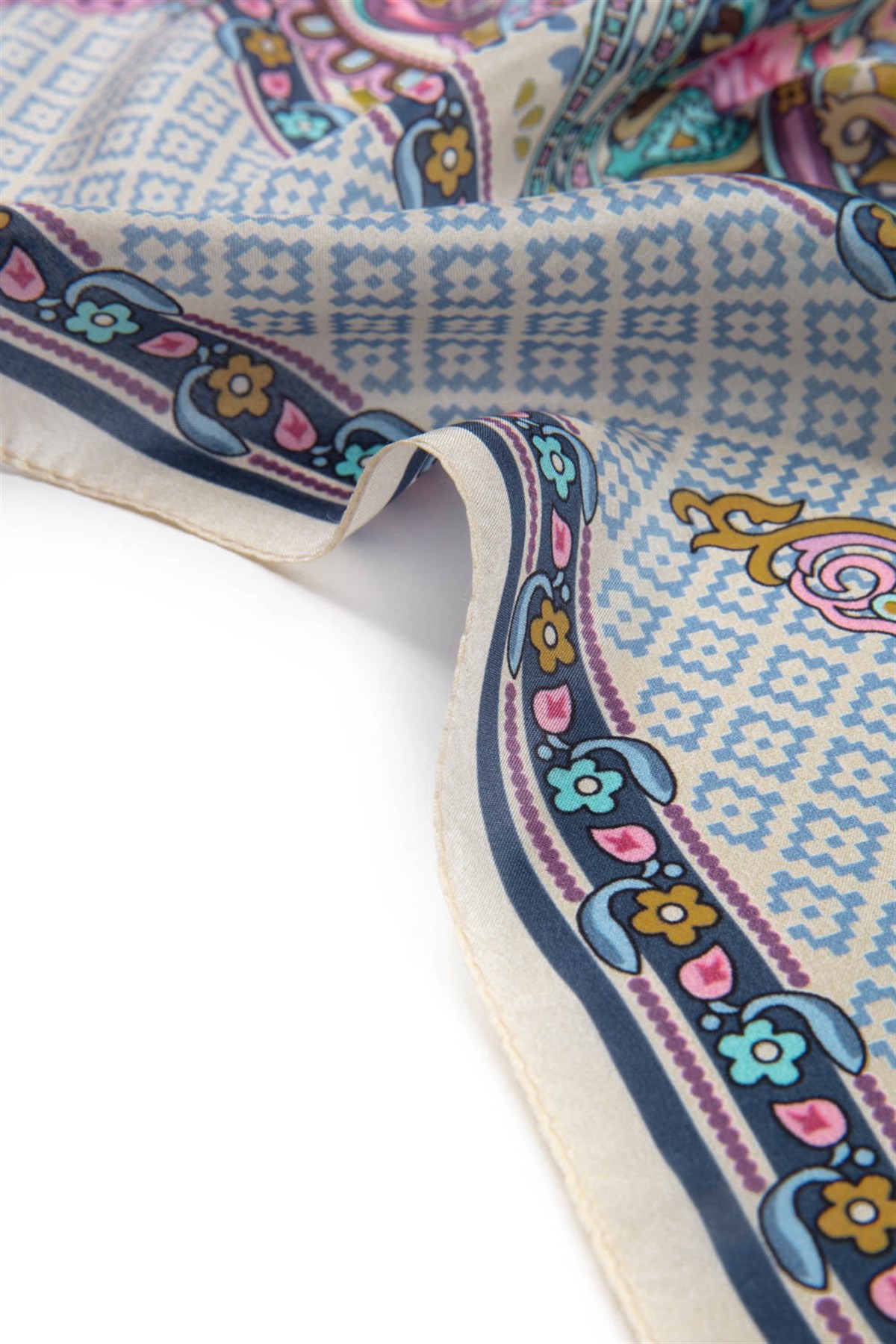 %100 İPEK ETRO DESENLİ KREM - MÜRDÜM RENKLİ ŞAL