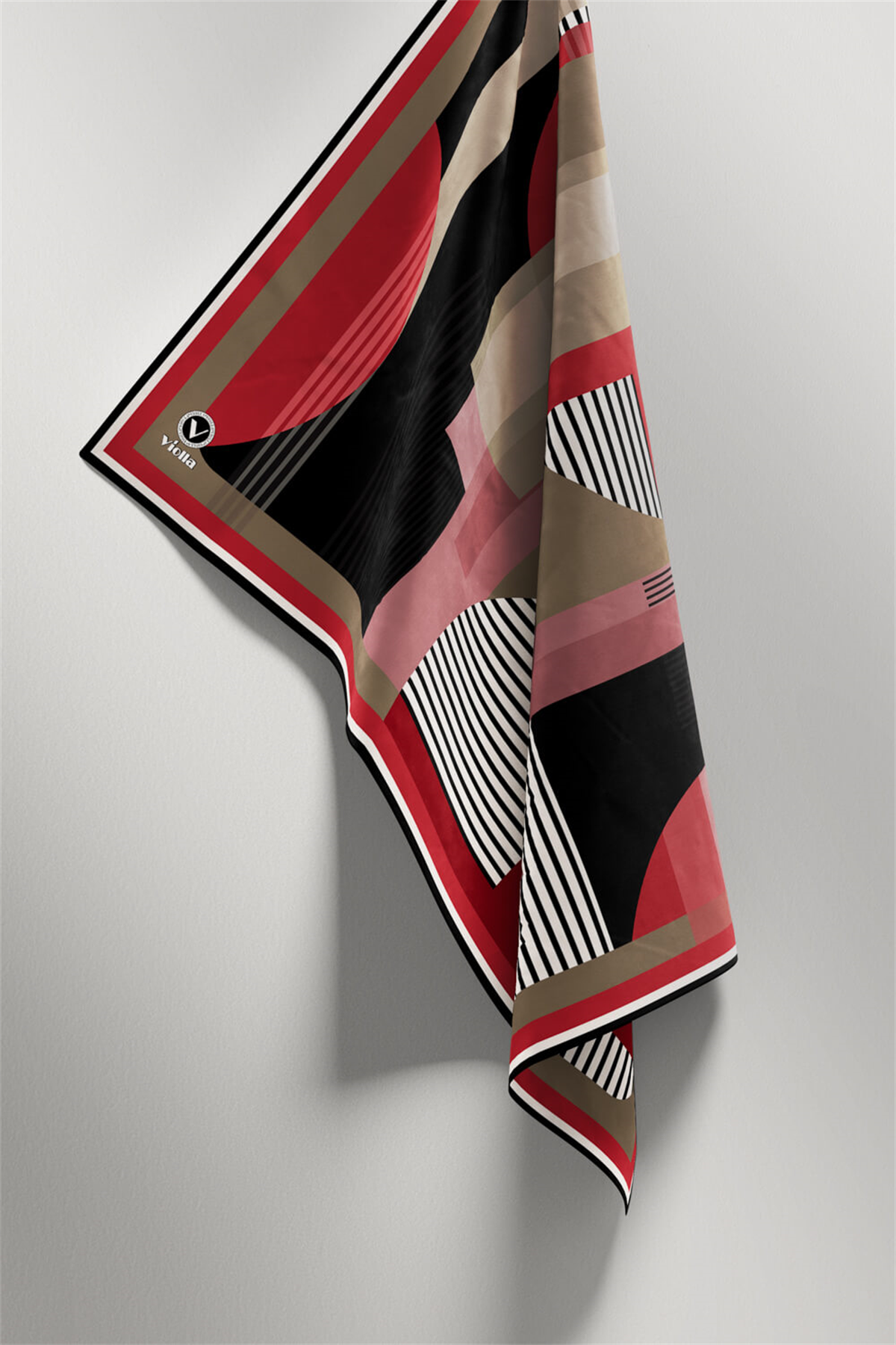 Twill Çizgili Ve Geometrik Desenli Bordo Renkli 90x90 Eşarp (İpek İçermez) Kenar Dikiş Şekli El Dikişli