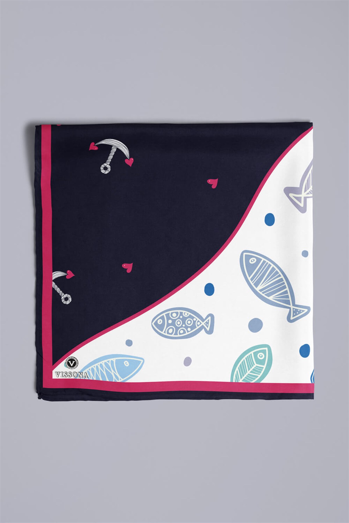 Vissona Balık Desenli İpek Bandana