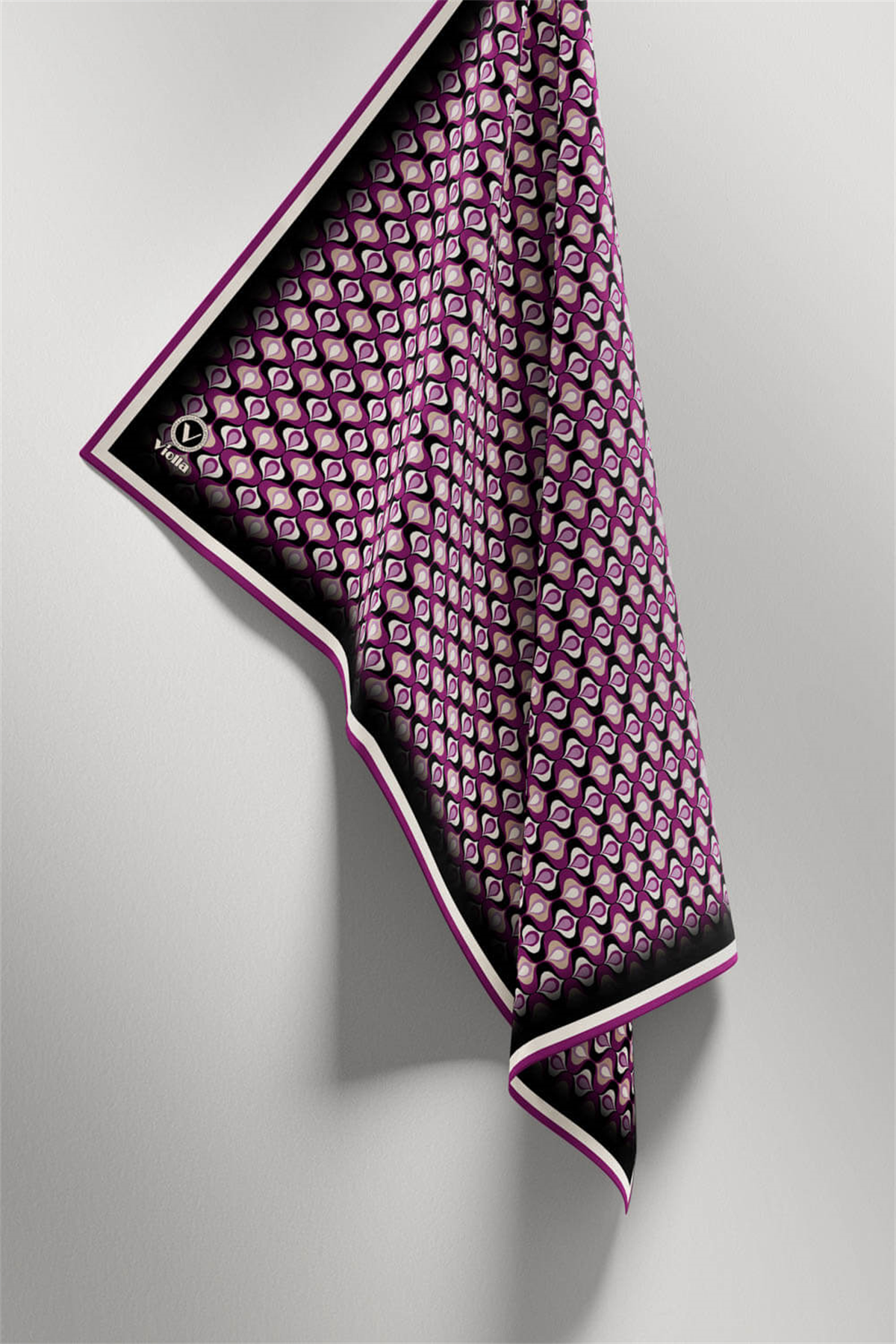 Twill Çıtır Desenli Mürdüm Renkli 90x90 Eşarp (İpek İçermez) Kenar Dikiş Şekli El Dikişli