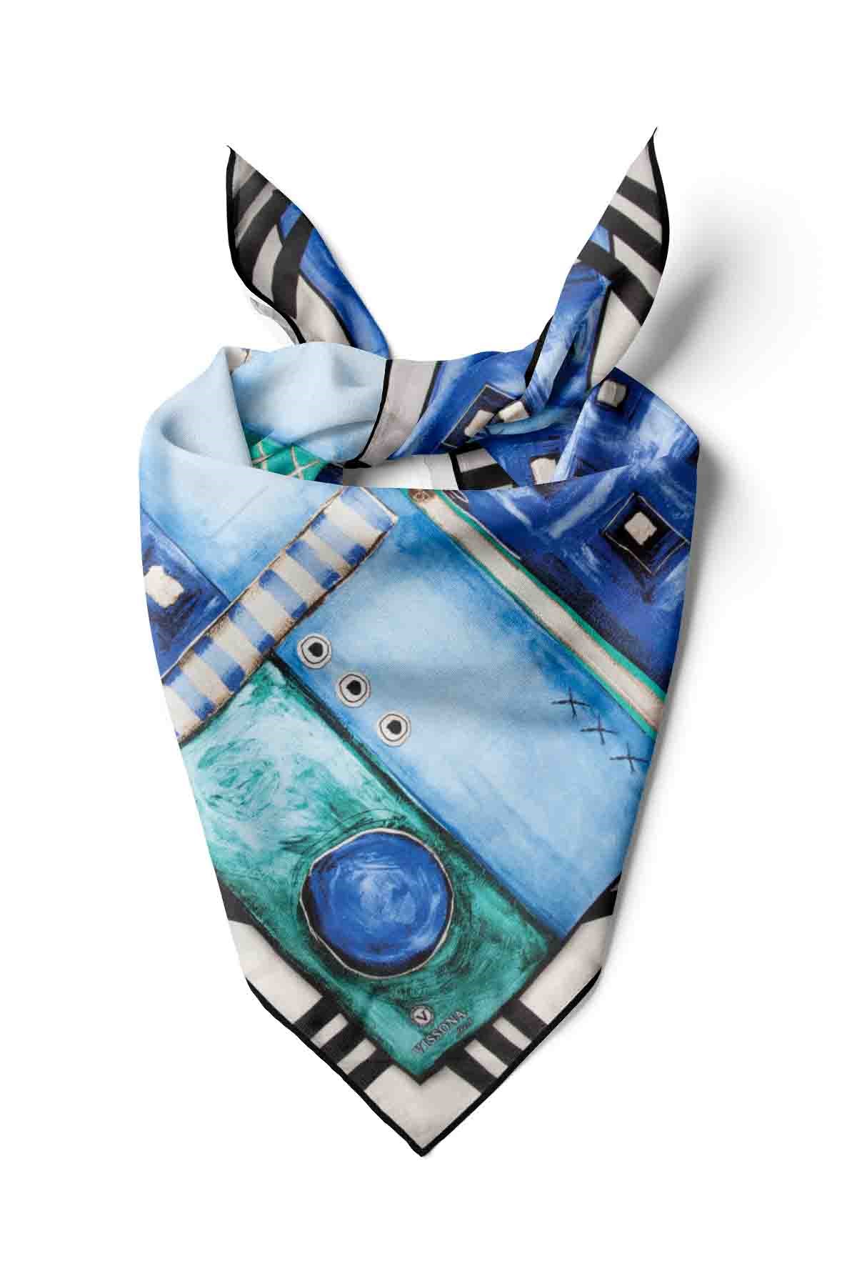 %100 İpek Kadın Desenli Bandana 80x80