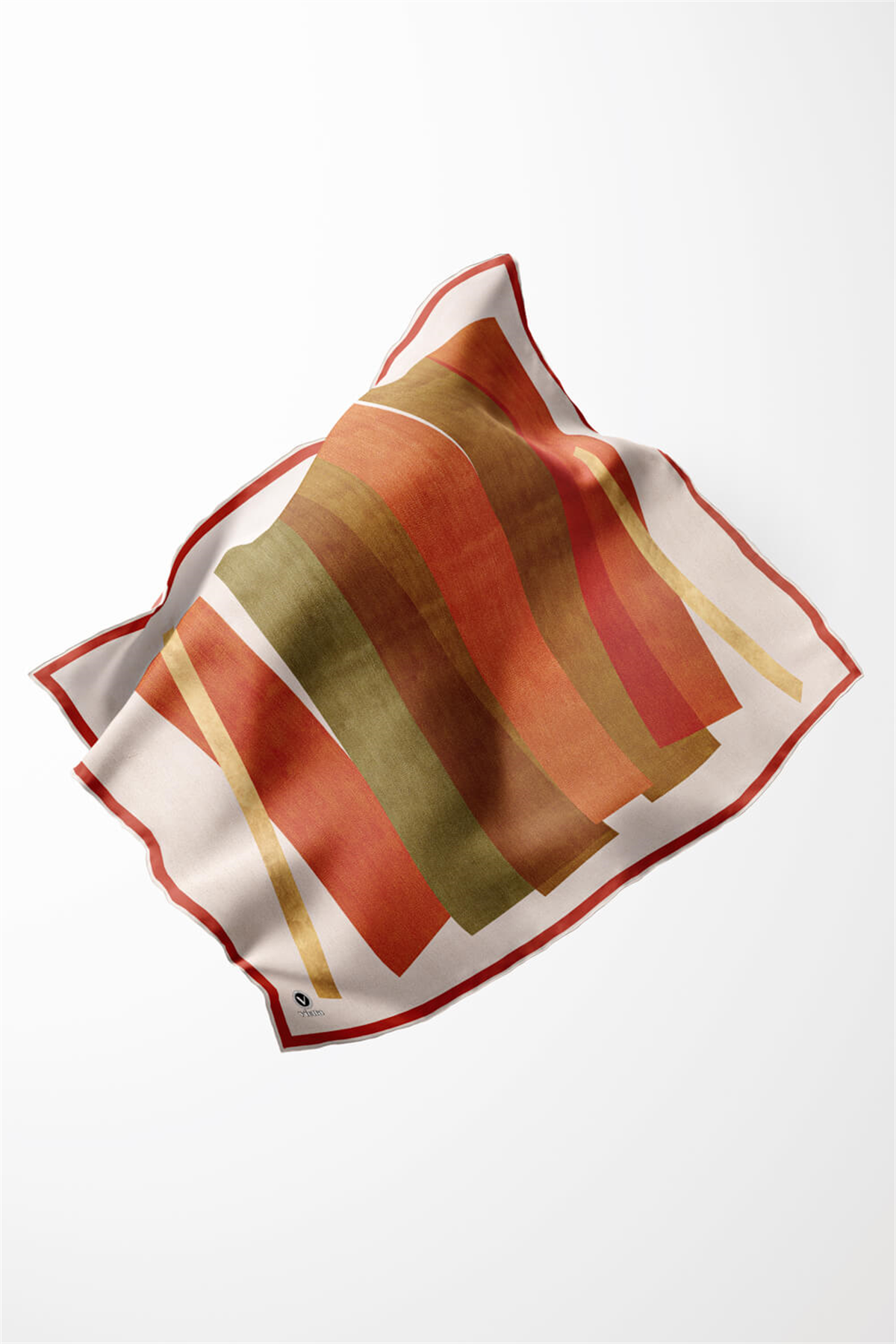 Twill Geometrik Desenli Taba Renkli 90x90 Eşarp (İpek İçermez) Kenar Dikiş Şekli El Dikişli