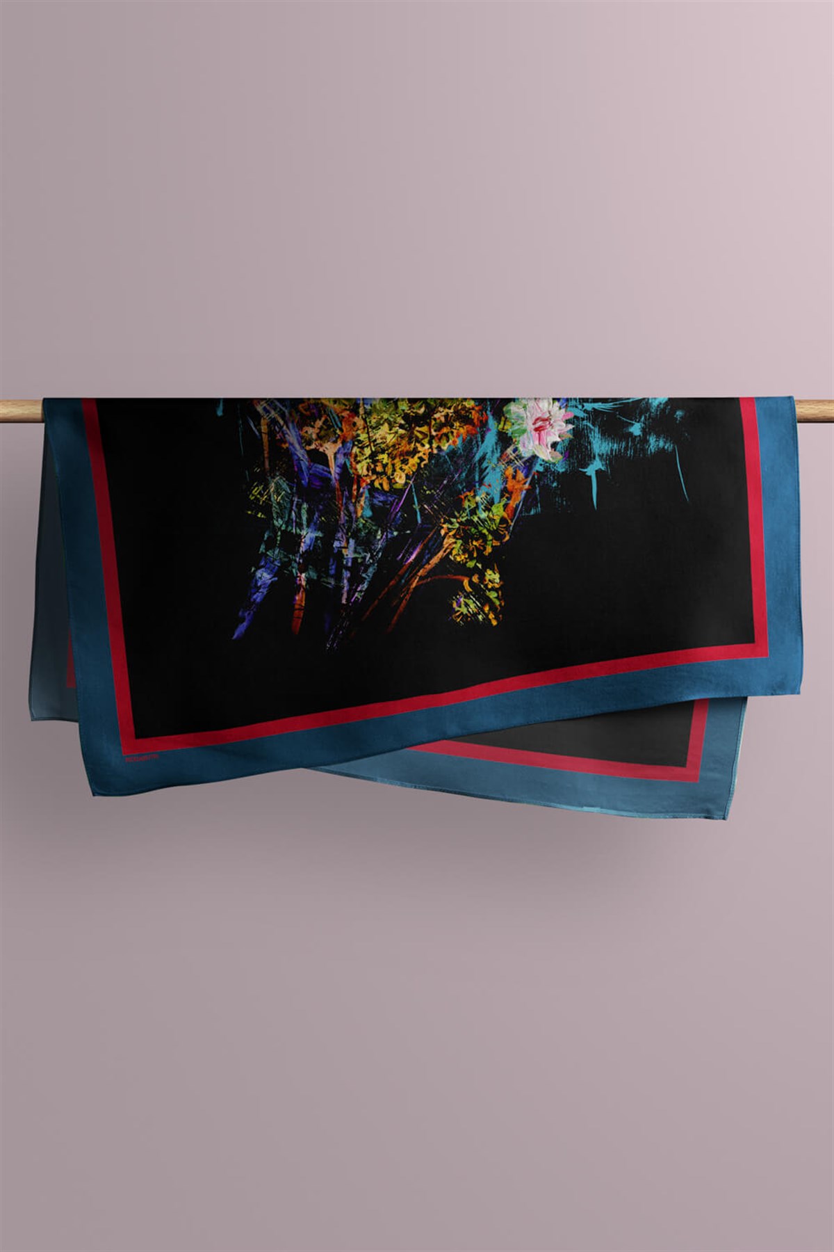 Violla V55 Kadın Siyah Turkuaz Amor Desenli 50x50 Bandana DG01032-22