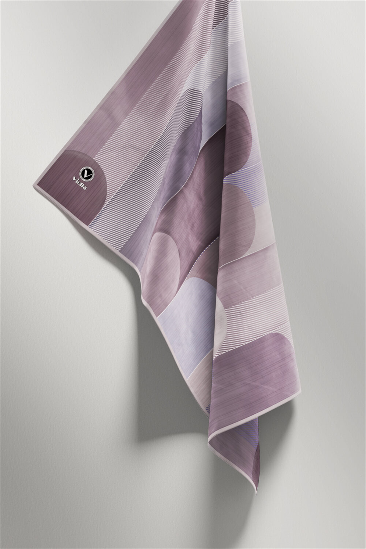 Twill Geometrik Desenli Lila Renkli 90x90 Eşarp (İpek İçermez) Kenar Dikiş Şekli El Dikişli