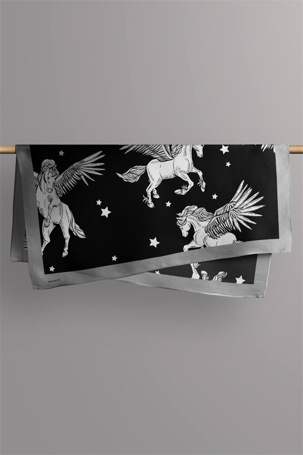 H1 Kadın Pegas Desenli Bandana 50x50 Siyah Beyaz DG0381-22