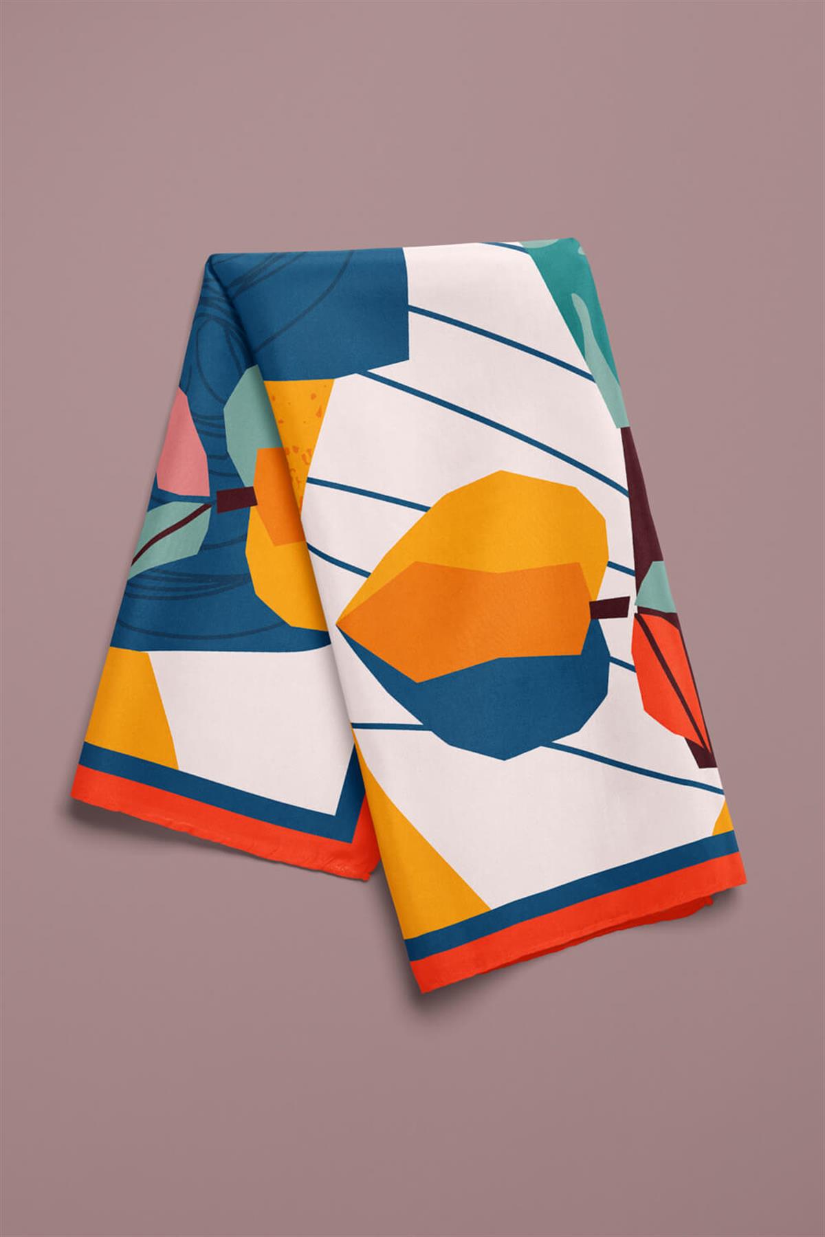 Vissona Geometrik Desenli %100 İpek Bandana 55x55