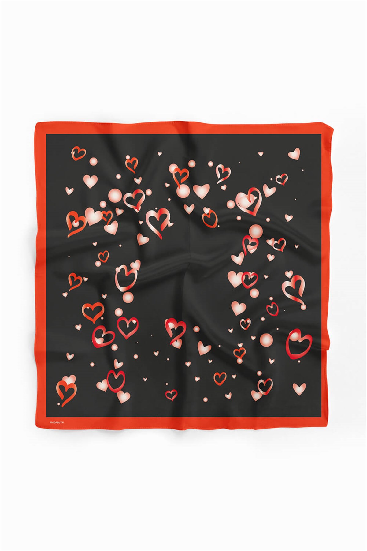 Violla V18 Kadın Kalp Desenli Bandana 50x50 Siyah Kırmızı DG0450-22
