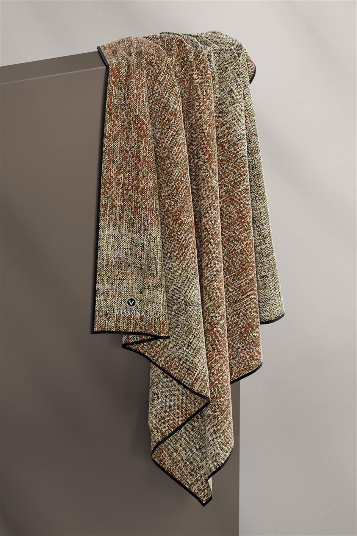 %100 Twill İpek Dokulu Desen Kahverengi - Fıstık Yeşili Renkli 90x90 Eşarp Kenar Dikiş Şekli El Dikişli