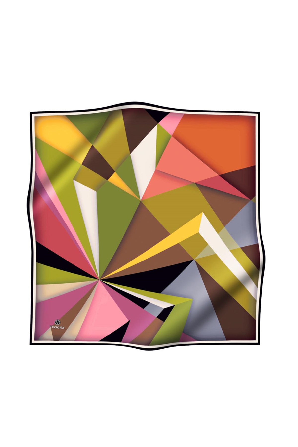 %100 Twill İpek Geometrik Desenli Fıstık Yeşili Renkli 90x90 Eşarp Dikim Şekli : El Dikişi