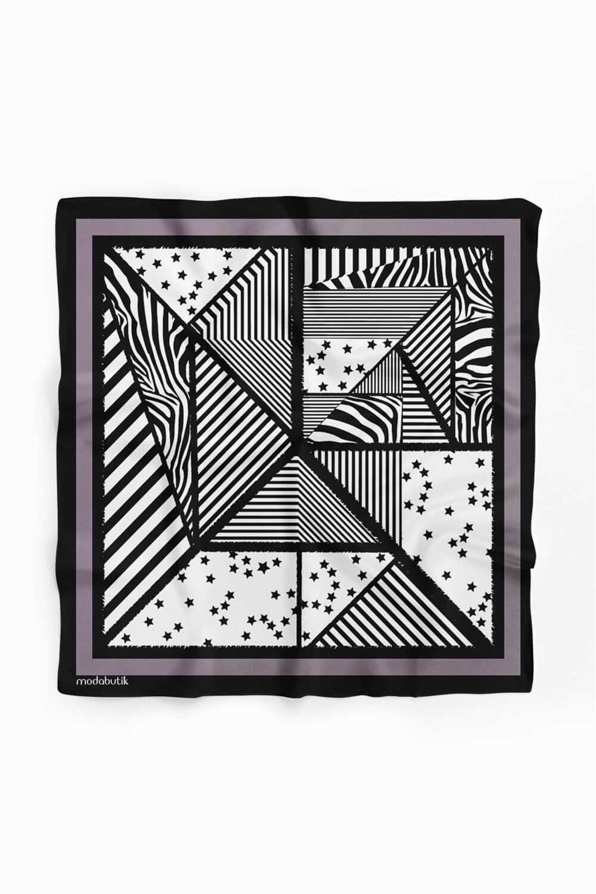 Kadın Sİyah Beyaz Square Star Desenli 50x50 Bandana