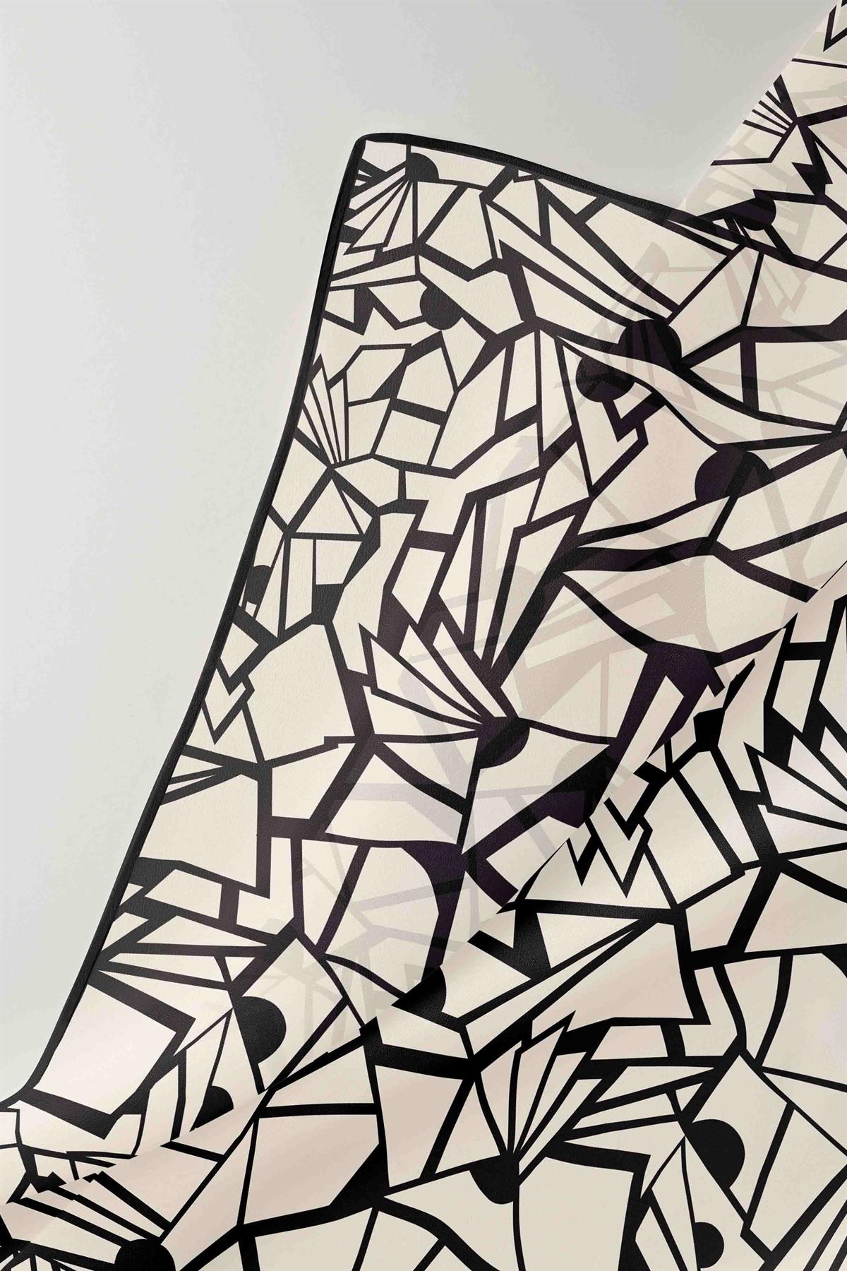 %100 Twill Renkli Petek Desenli Siyah - Beyaz Renkli 90x90 Eşarp Dikim Şekli: El Dikişii