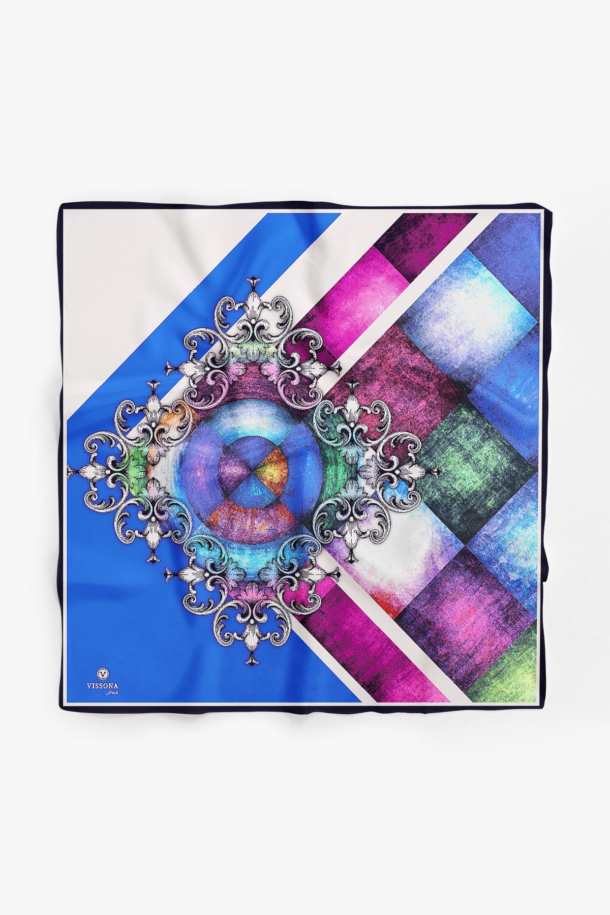 %100 İpek Kadın Desenli Bandana 80x80