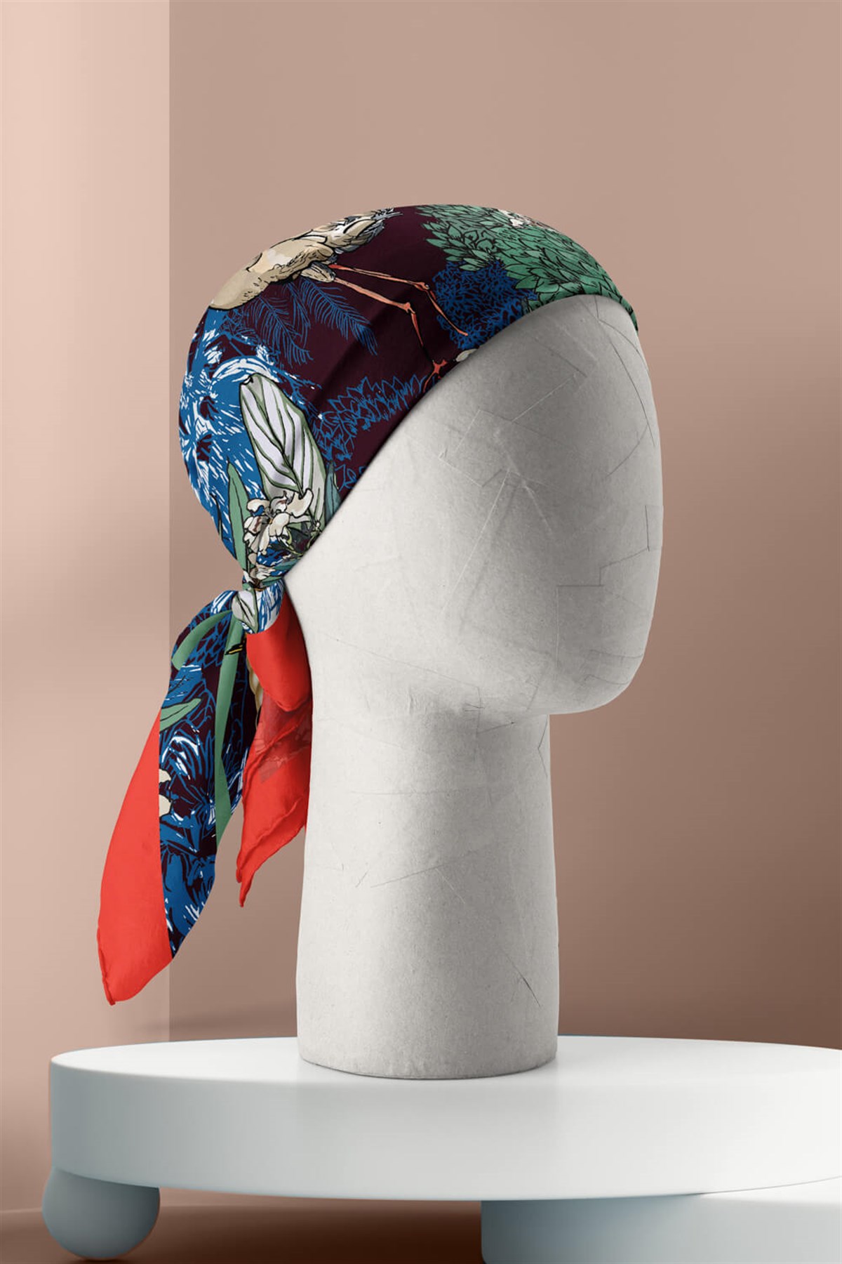 Violla Kadın Beyaz Mat Yeşil Leylek  Desenli 50x50 Bandana HYL DG01132-22