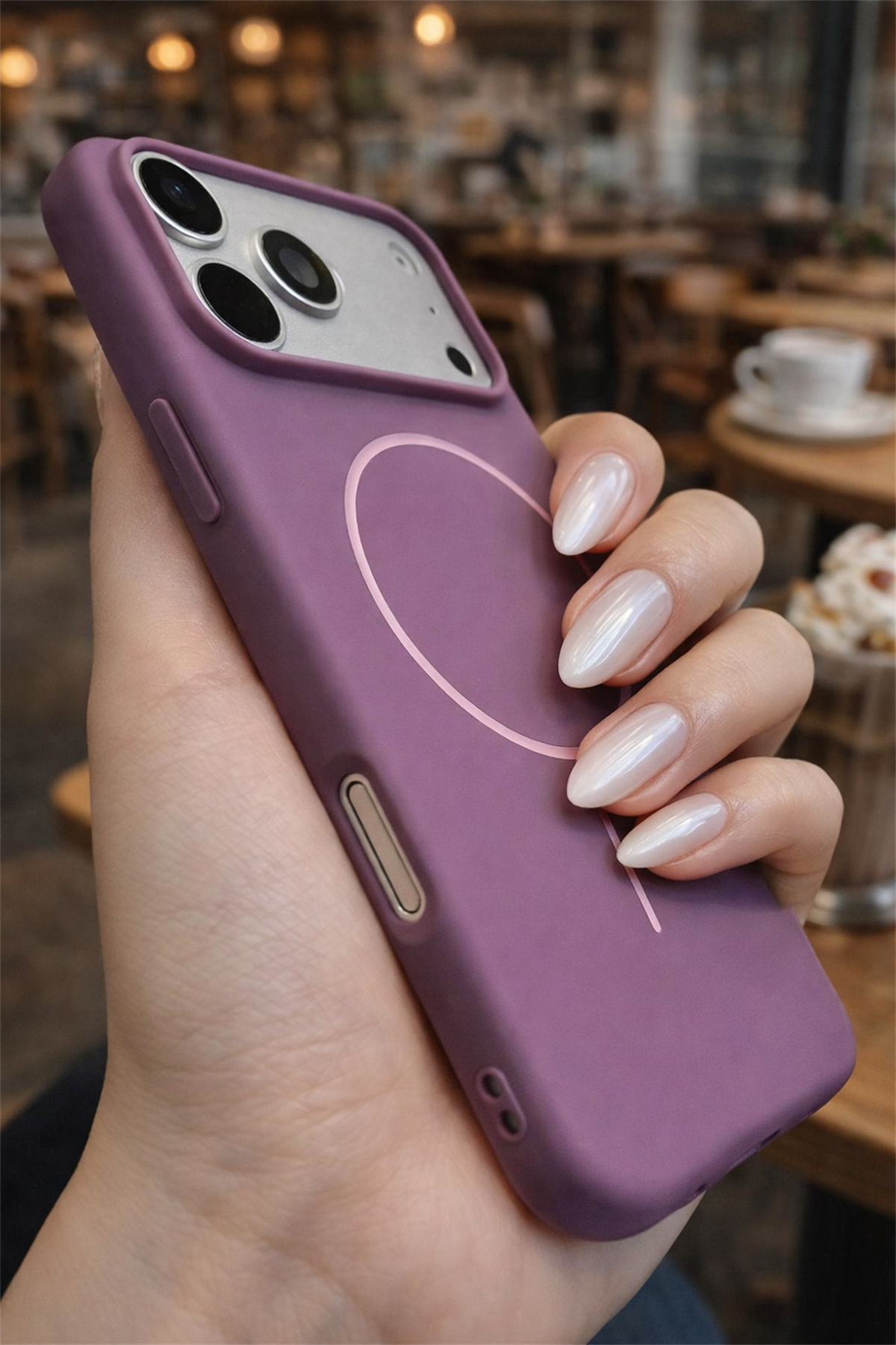 iPhone 17 Pro Max Uyumlu İçi Kadife Magsafe Wireless Şarj Özellikli Gül Kurusu Renkli Telefon Kılıfı