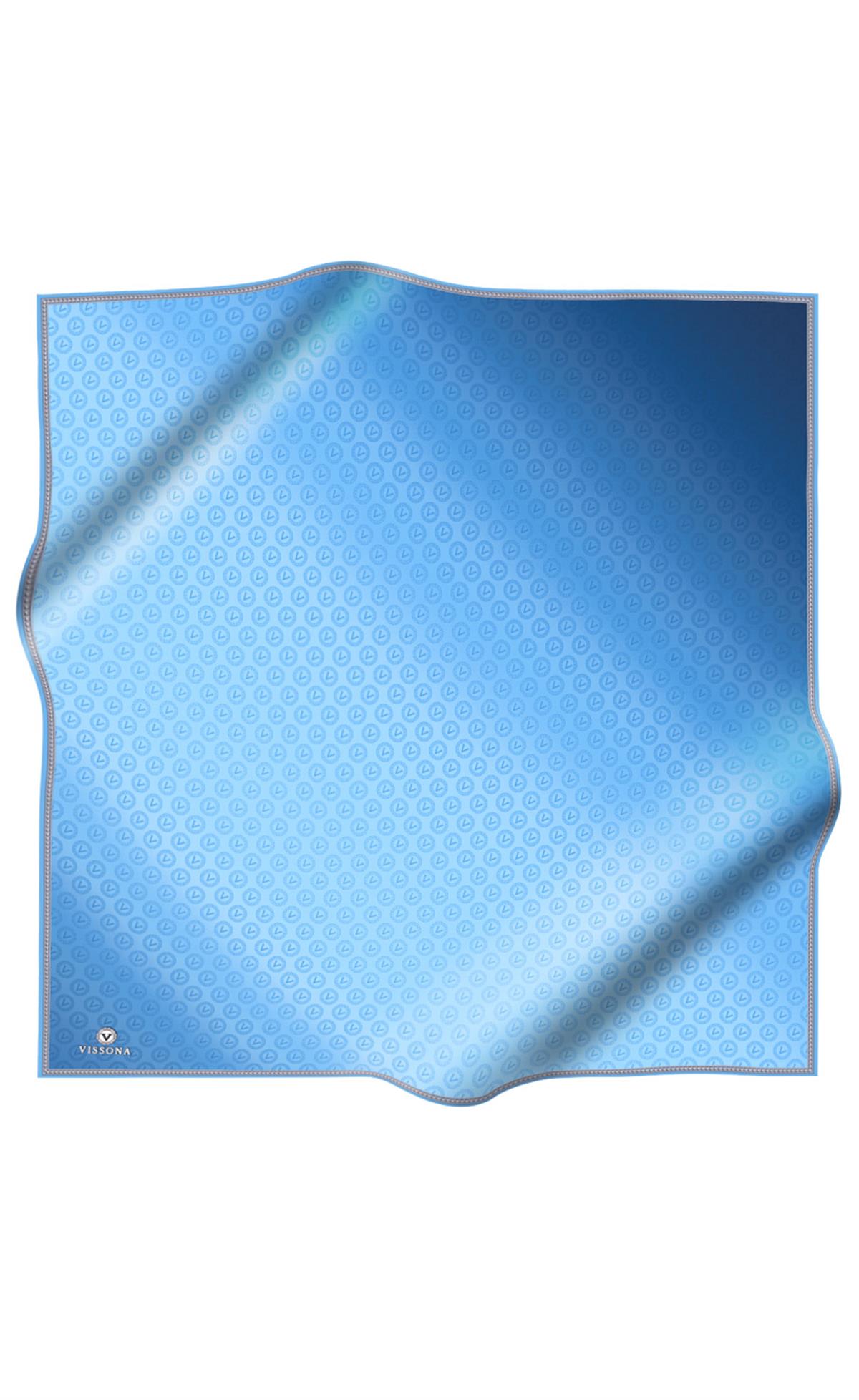 %100 Twill İpek Monogram Desenli Bebe Mavisi Renkli 90x90 Eşarp Dikim Şekli : El Dikişi