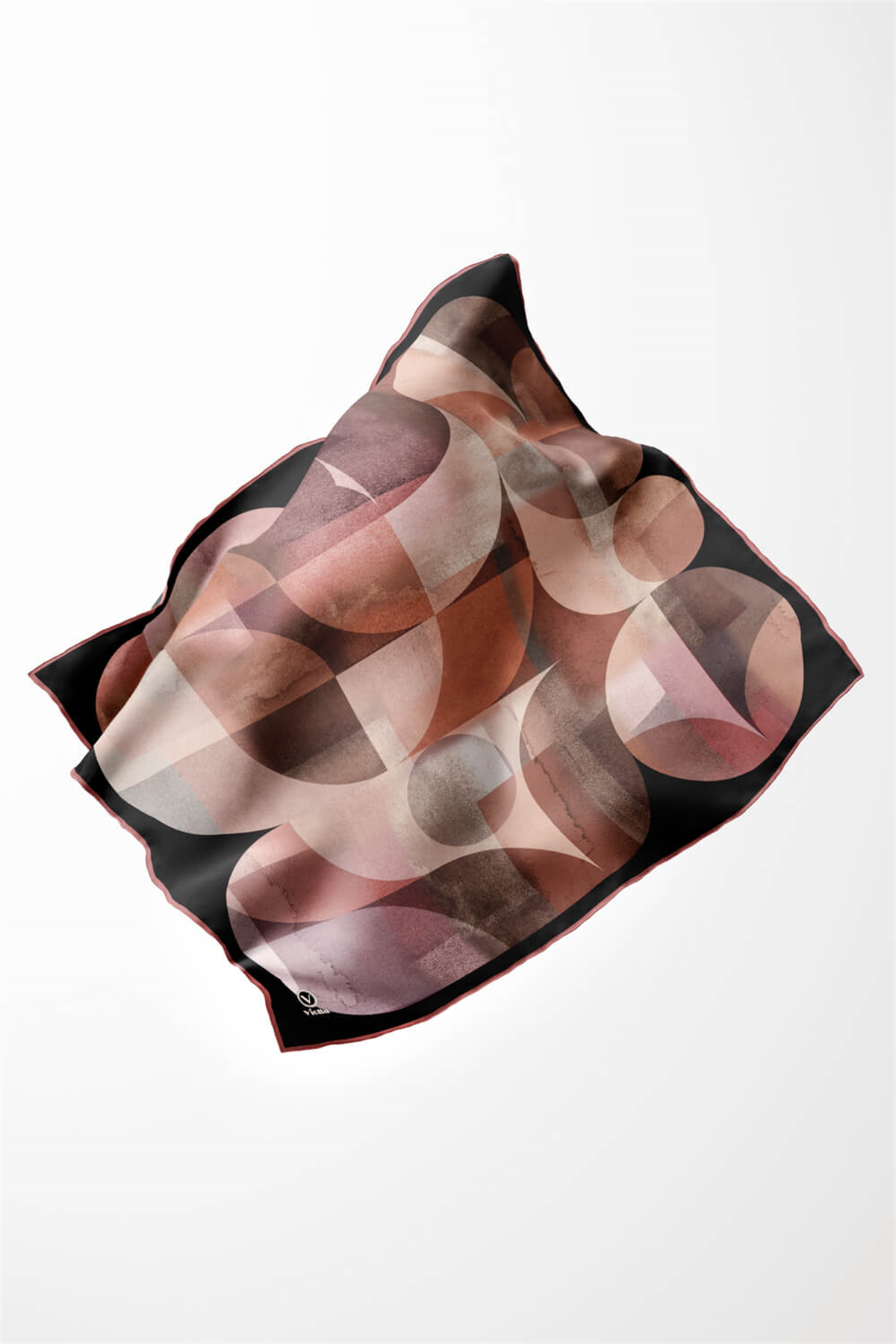 Twill Geometrik Desenli Pembe Renkli 90x90 Eşarp (İpek İçermez)Kenar Dikiş Şekli El Dikişli