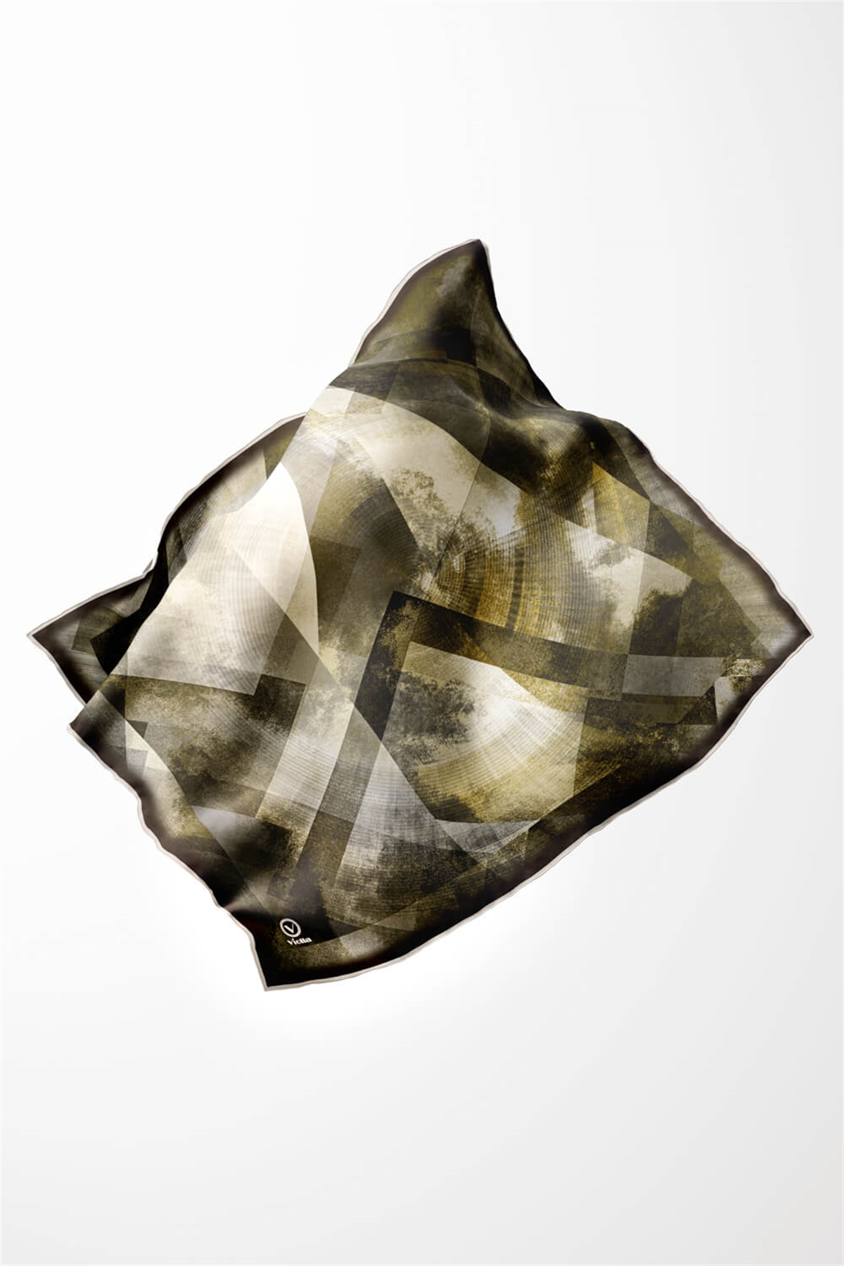 Twill Batik Desenli Haki Renkli 90x90 Eşarp (İpek İçermez) Dikim Şekli : El Dikişi