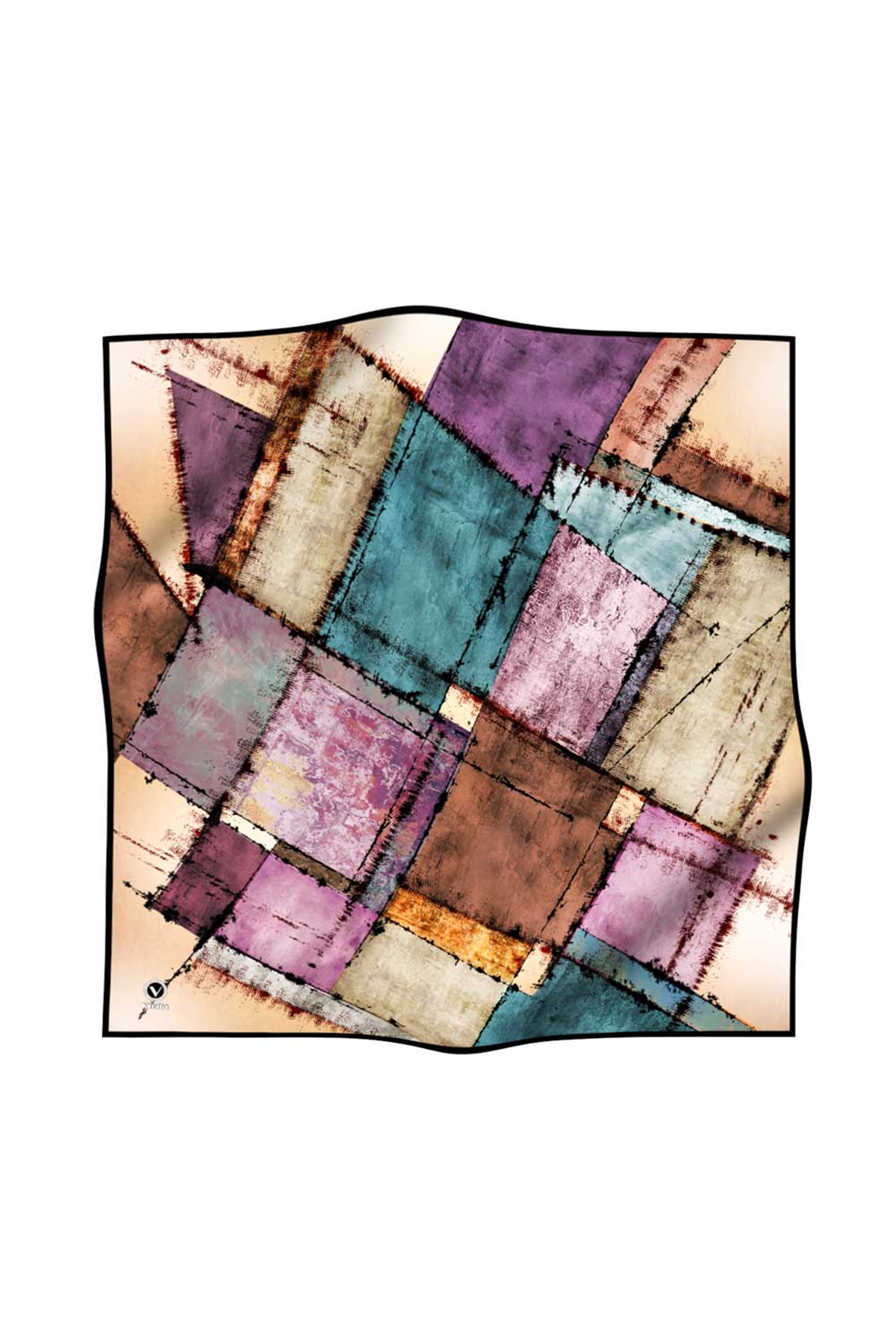 Twil Yamalı Ve Geometrik Desenli Petrol Yeşili Renkli 90x90 Eşarp (İpek İçermez) Dikim Şekli : El Dikişi