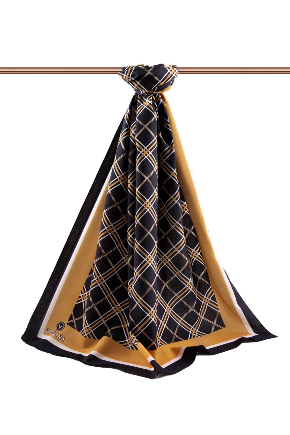 KREP EKOSE DESENLİ SİYAH - GOLD RENKLİ 75X195 KIRIŞMAZ ŞAL