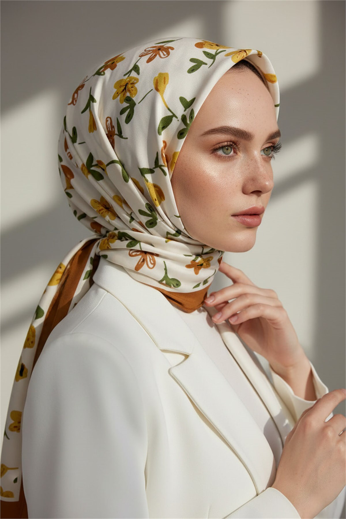 KREP ÇİÇEK DESENLİ HARDAL RENKLİ 75X195 KIRIŞMAZ ŞAL