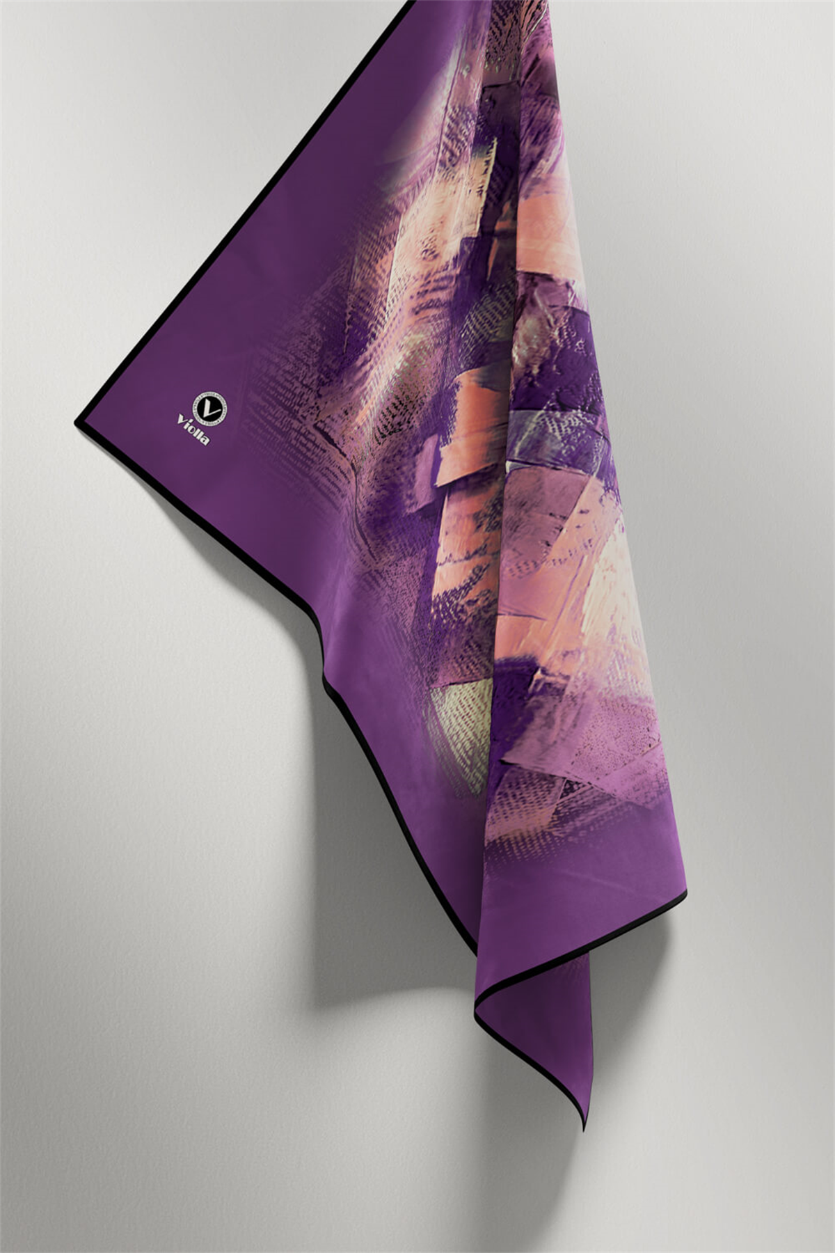 Twill Fırça Efektli Desenli Mor Renkli 90x90 Eşarp (İpek İçermez) Kenar Dikiş Şekli El Dikişli
