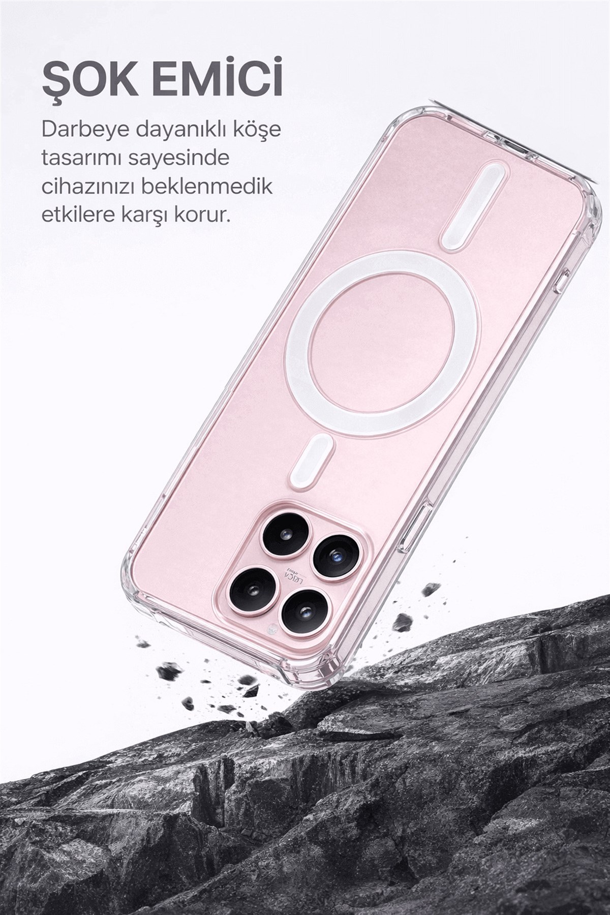 mi 17 Uyumlu Kamera Korumalı Magsafe Wireless Şarj Özellikli Lüks Şeffaf Silikon Telefon Kılıfı