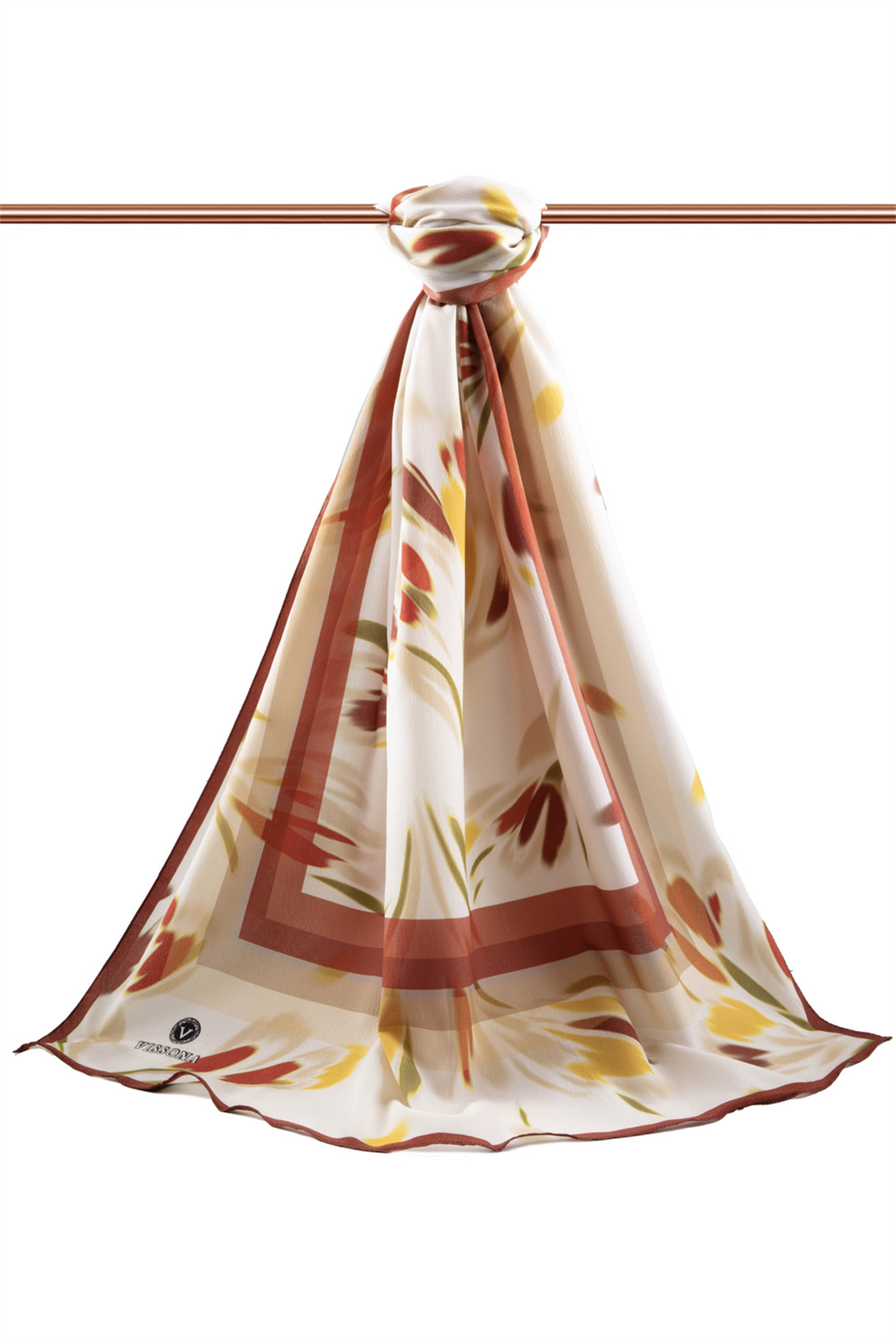 LÜKS MEDİNE İPEĞİ LALE DESENLİ BORDO RENKLİ 75X195 KIRIŞMAZ ŞAL MOSS KREP DİKİŞ TİPİ İTALYAN DİKİŞLİ