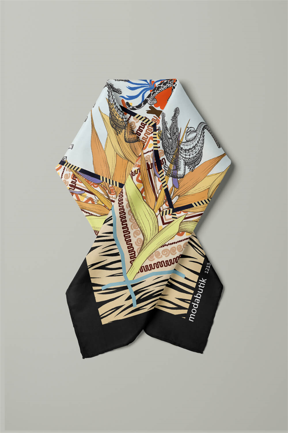 Kadın Sarı Mavi Serengeti Desenli 50x50 Bandana