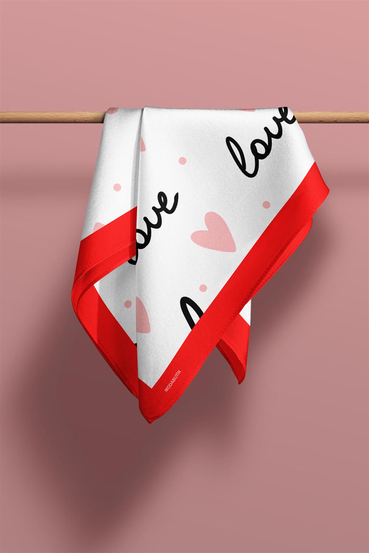 Violla Y13 Kadın Love Desenli Bandana 50x50 Pembe Beyaz DG0468-22