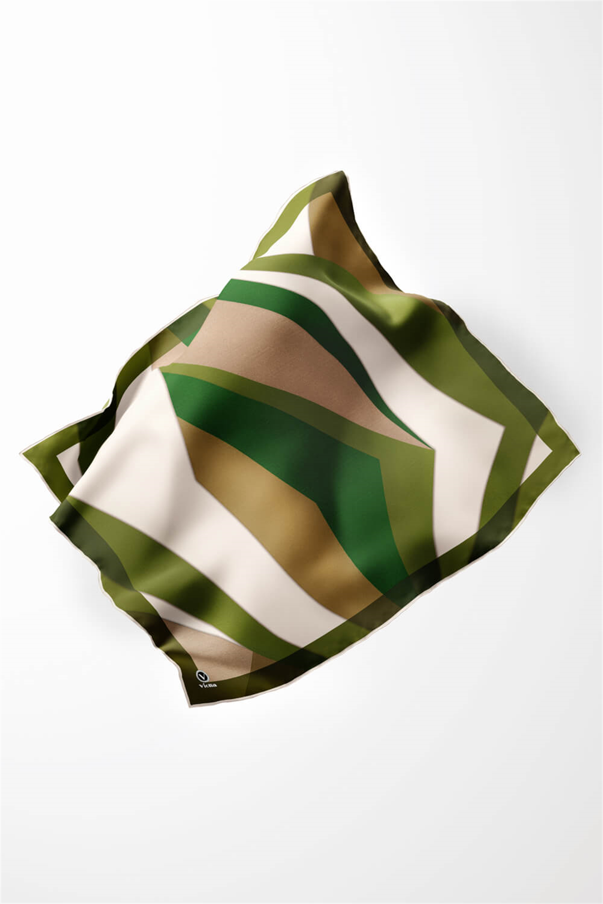 Twill Geometrik Desenli Haki Renkli 90x90 Eşarp (İpek İçermez) Dikim Şekli : El Dikişi