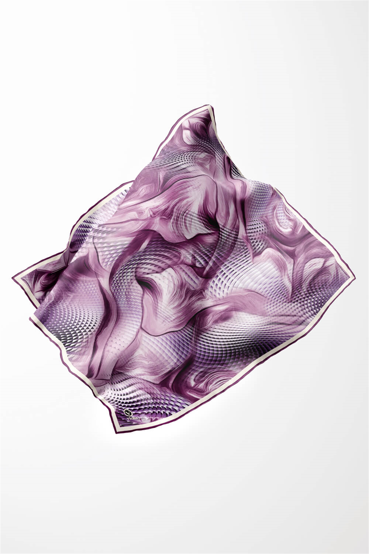 Twill Geometrik Ve Dalga Desenli Mürdüm Renkli 90x90 Eşarp (İpek İçermez) Dikim Şekli : El Dikişi