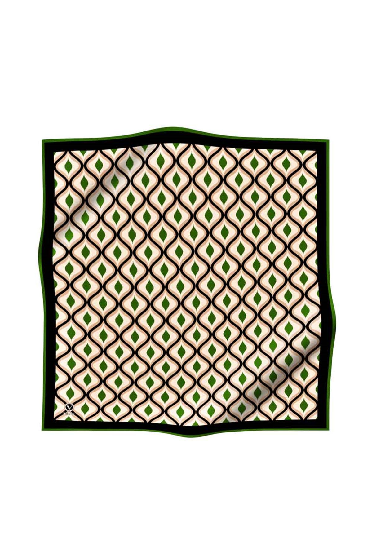 Twill Geometrik Daire Desenli Zümrüt Yeşili Renkli 90x90 Eşarp (İpek İçermez) Dikim Şekli : El Dikişi