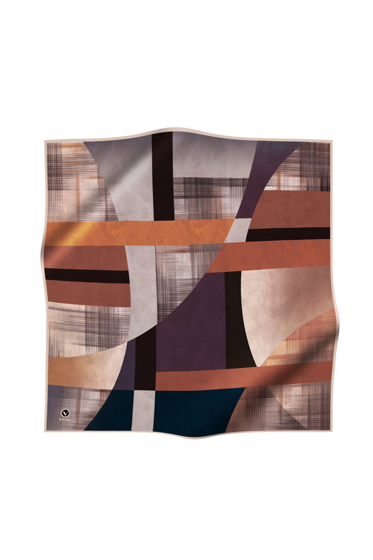 Twill Geometrik Desenli Lila Renkli 90x90 Eşarp (İpek İçermez) Kenar Dikiş Şekli El Dikişli