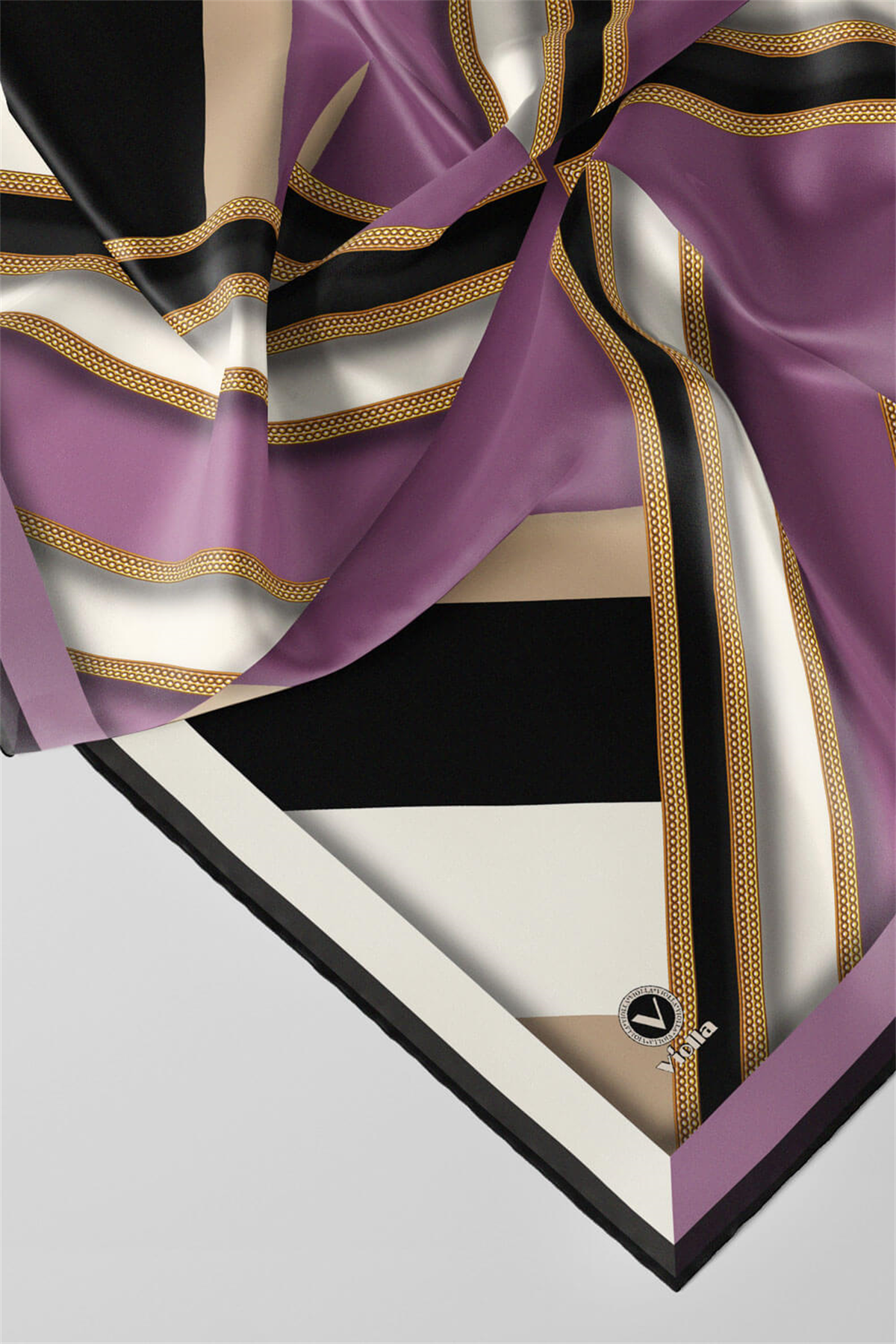 Twill Geometrik Desenli Lila Renkli 90x90 Eşarp (İpek İçermez) Dikim Şekli : El Dikişi