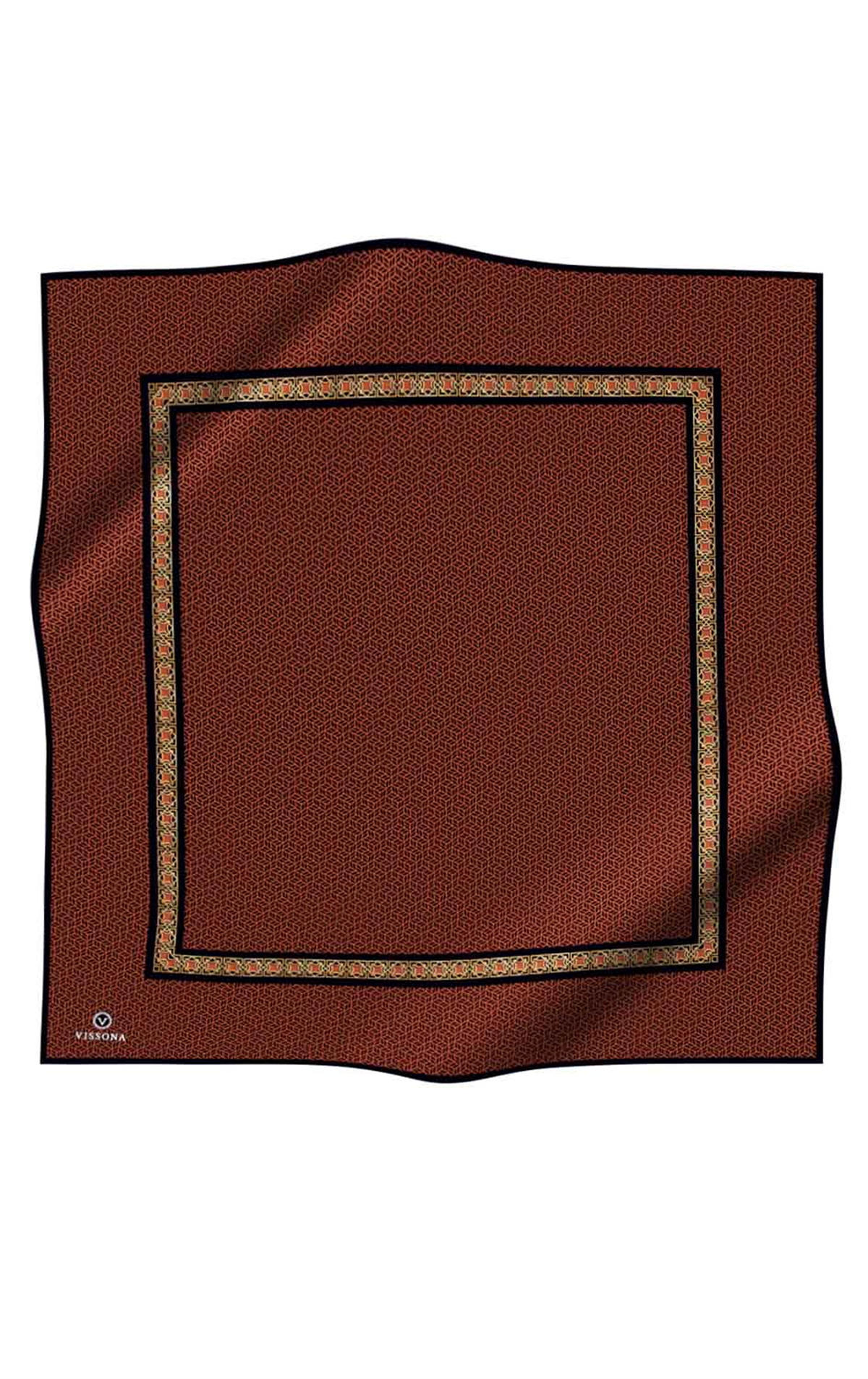 % 57 İPEK % 43 VİSKON Twill İpek Geometrik Desenli Taba - Siyah Renkli 90x90 Eşarp Dikim Şekli : El Dikişi