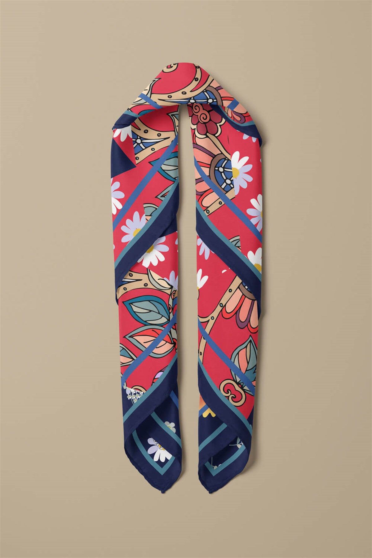 %100 İpek Karışık Desenli Kadın Bandana