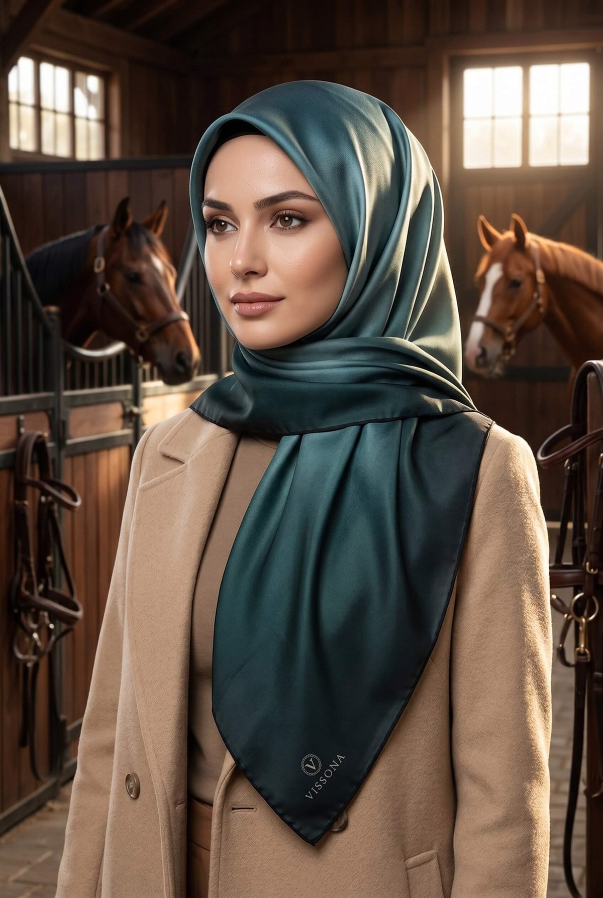 %100 Twill İpek Degrade Desenli Mint Yeşili Renkli 90x90 Eşarp Dikim Şekli : El Dikişi