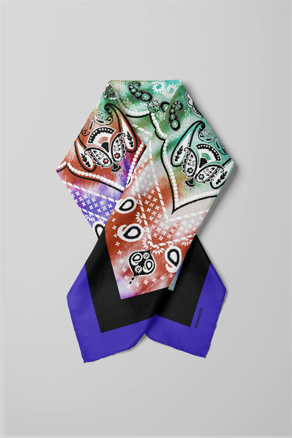 D11 Kadın Turkuaz Etnik Desenli 50x50 Bandana DG01573-22