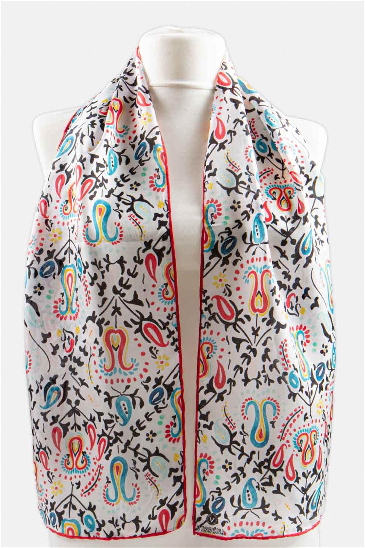 Vissona Geometrik Desenli İpek Fular