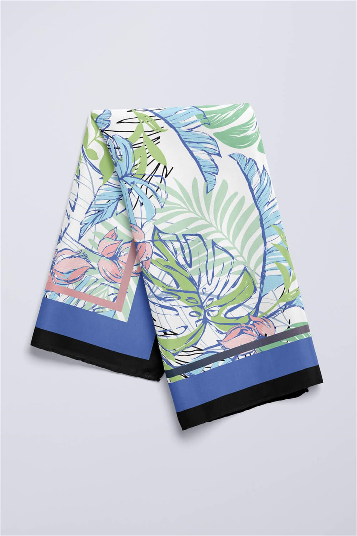 A100 Kadın Yeşil Yaprak Desenli 50x50 Bandana HYL DG01349-22