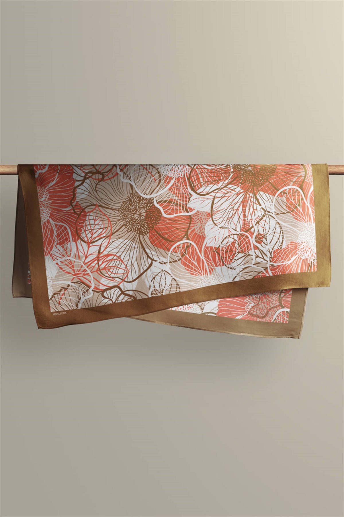 Violla F8 Kadın Çiçek Desenli Bandana 50x50 Pudra Kahve - DG0111