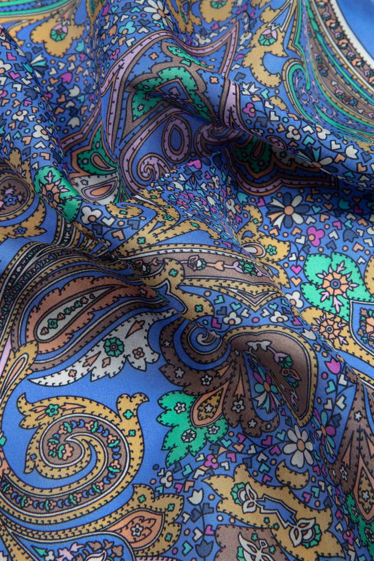 100% İpek Etro Desenli Saks - Fuşya Renkli 92x210 Şal