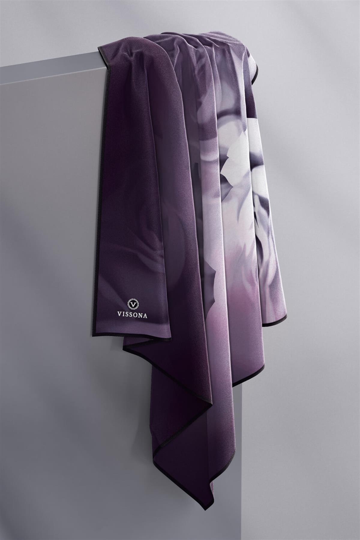 %100 Twill İpek Gül Desenli Lila Renkli 90x90 Eşarp Dikim Şekli : El Dikişi