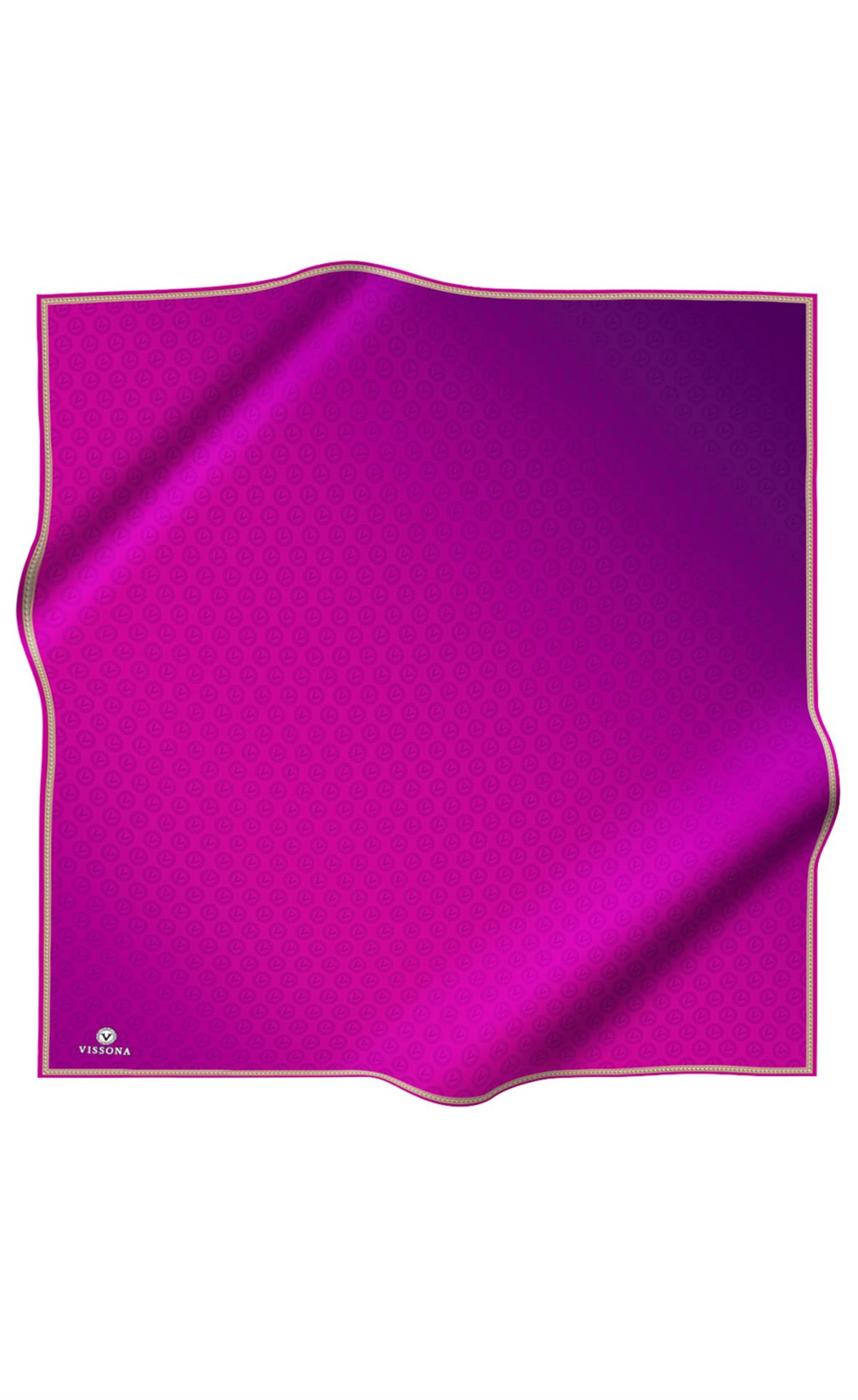 % 57 İPEK % 43 VİSKON Twill İpek Monogram Desenli Mürdüm Renkli 90x90 Eşarp Dikim Şekli : El Dikişi