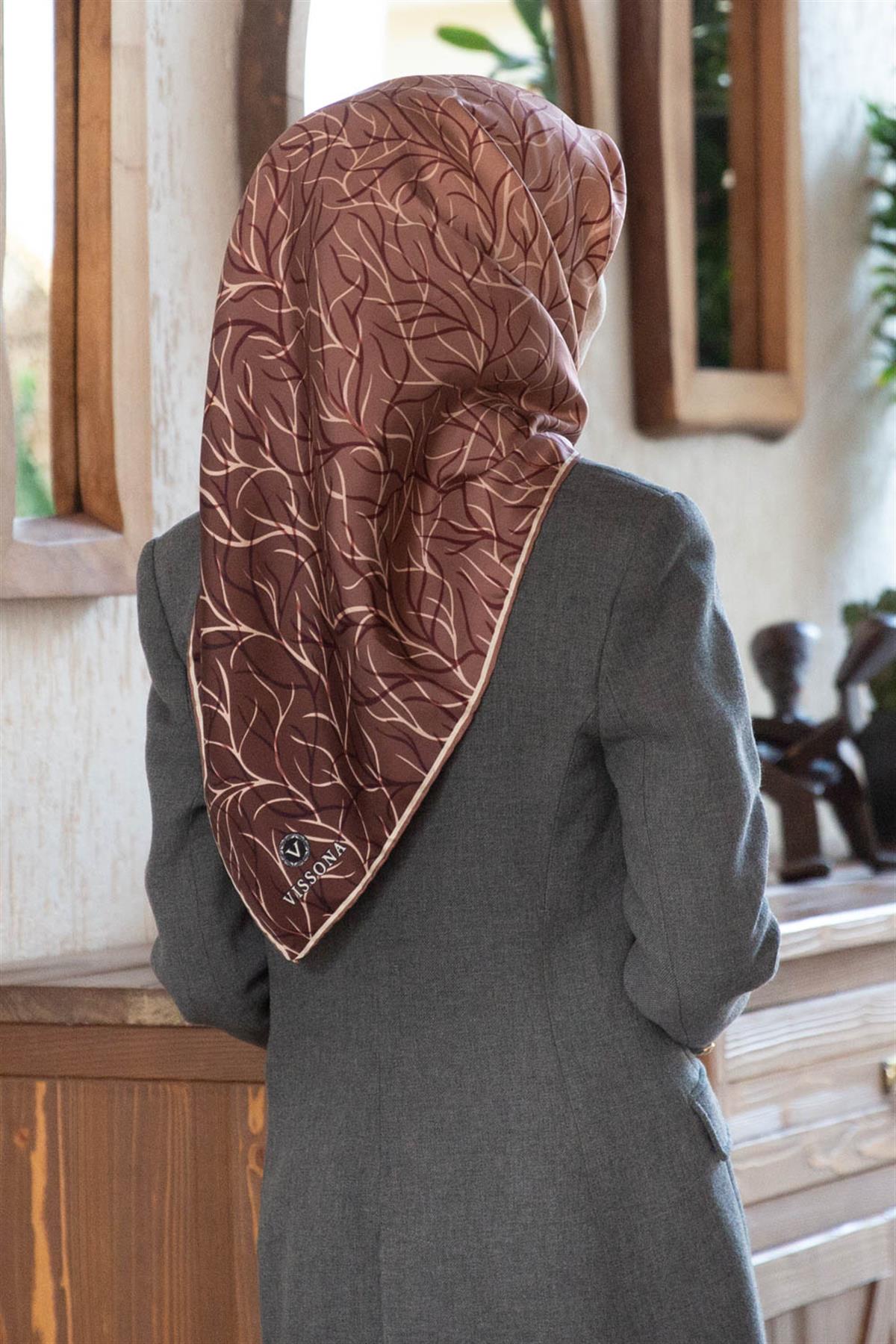 %100 Twill İpek Degrade Desenli Bakır Renkli 90x90 Eşarp Dikim Şekli : El Dikişi