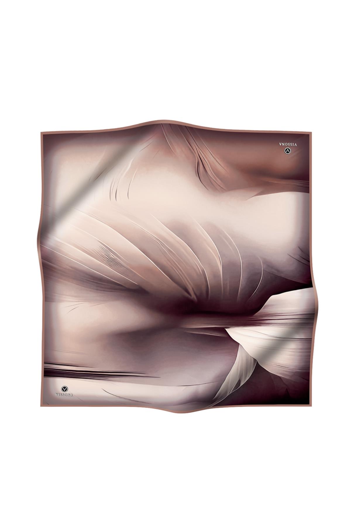 %100 Twill İpek Degrade Duman Bakır Renkli 90x90 Eşarp Dikim Şekli : El Dikişi