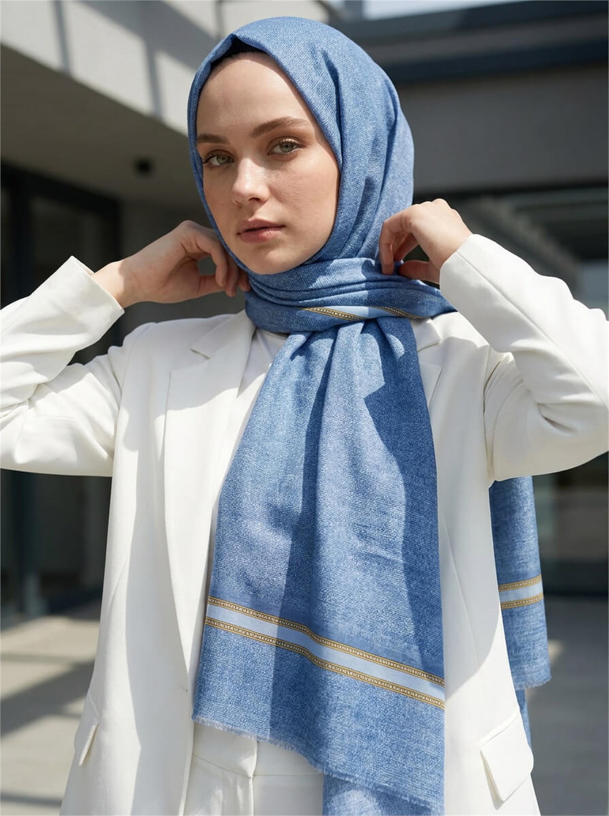 %100 Saf İpek Şal İnce Saten Vual Dokuma Dokulu Desenli 90x210 Şal