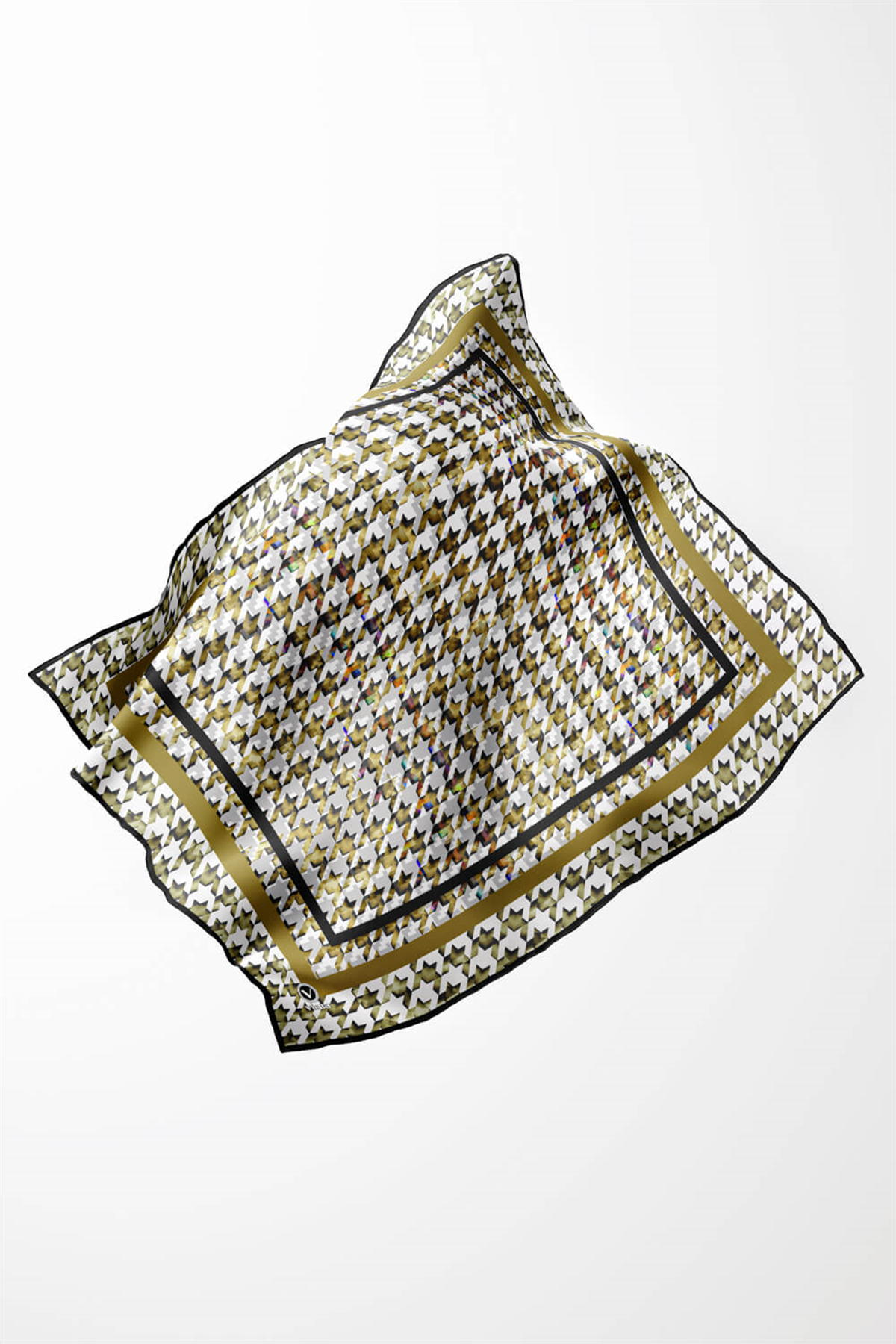 Twill Kazayağı Desenli Hardal Renkli 90x90 Eşarp (İpek İçermez) Kenar Dikiş Şekli El Dikişli