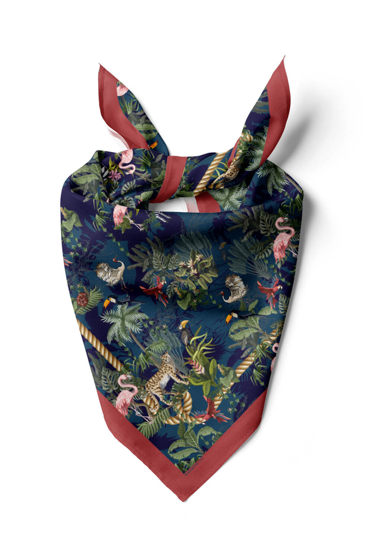 Kadın Lacivert Yeşil Flamingo Desenli 50x50 Bandana HYL DG01131-22